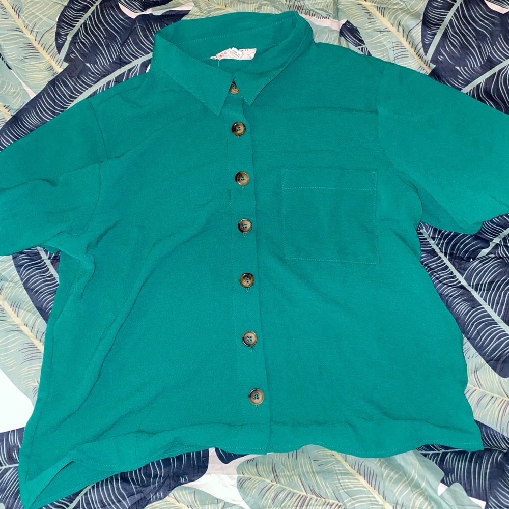 Green Button-Down Collared Shirt